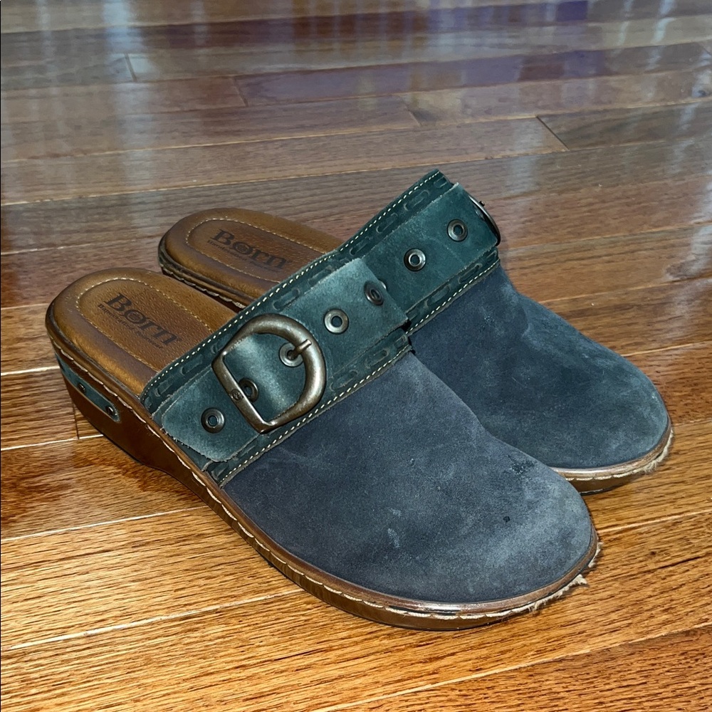 Born Banyan Suede Navy Blue Buckle Comfort Slip On Clogs Women’s Size 8